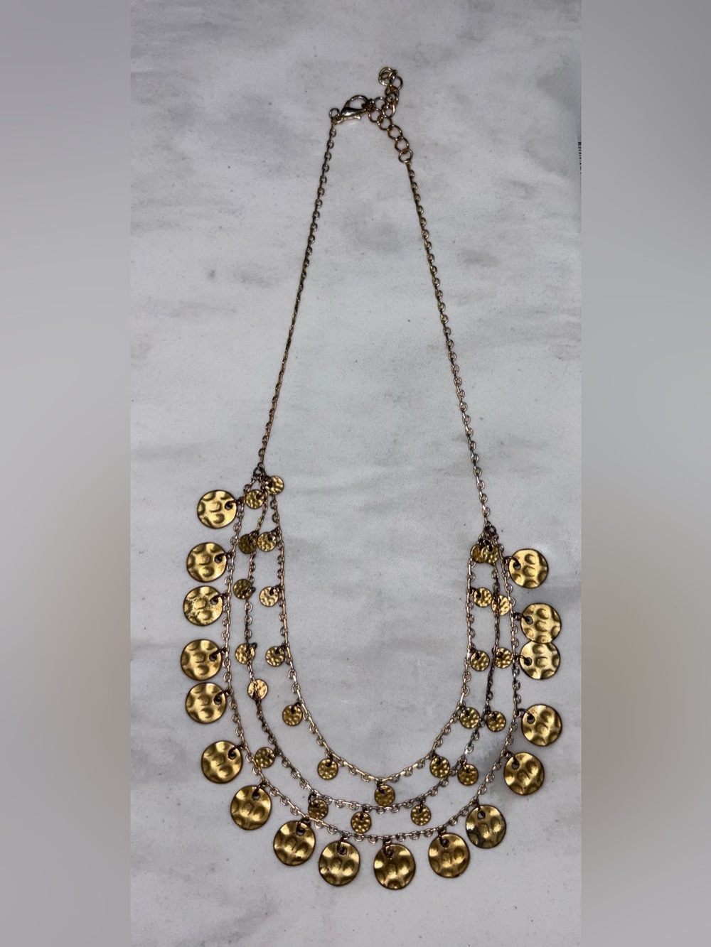 Gold Tone Layered Hammered Disc Necklace Gently Used